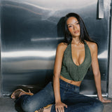 SERENA Fringe Halter Top - Green